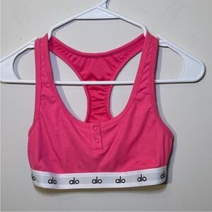 ALO Yoga Icon Ribbed Henley Bra in Pink